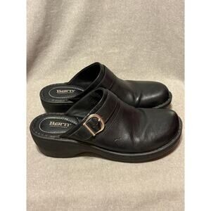 Born Women’s Size 9 Black Leather Clogs Slides Slip On Mules Comfort Shoes
